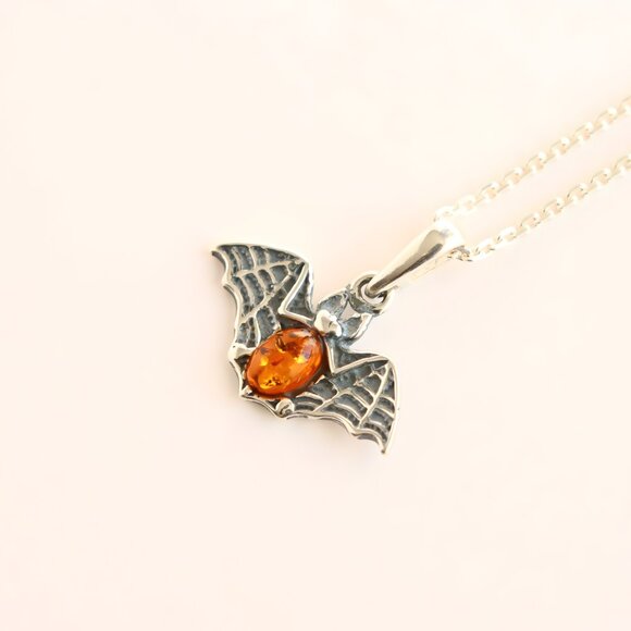 Baltic Amber Tiny Bat Necklace in 925 Sterling Silver - Picture 3 of 6